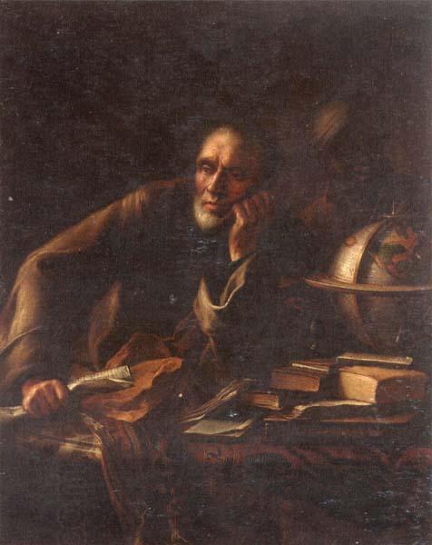unknow artist The astrologer copernicus seated at a table strewn with papers,books and a globe,a negro attendant standing beside him China oil painting art